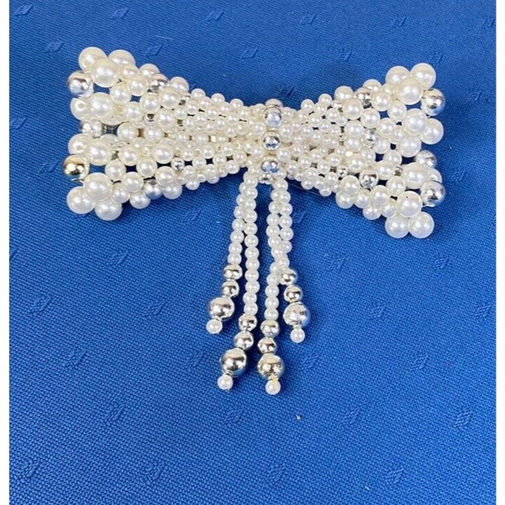 Vintage Faux Pearl Beaded Hair Barrette Fringe Drop Dangle Victorian Style